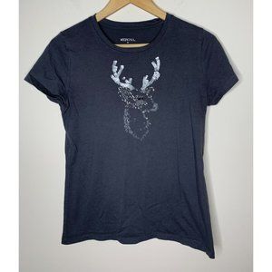 Merona Beaded Sparkly Reindeer Head Gray T-Shirt Womens Size Medium